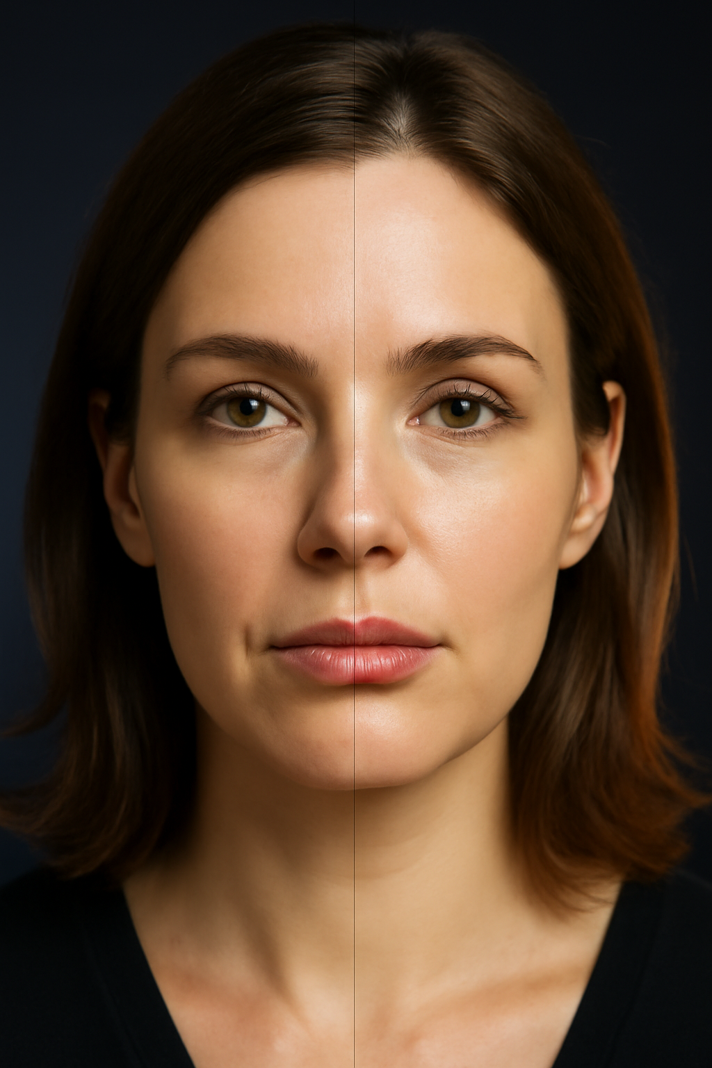Split face — before vs after lip filler