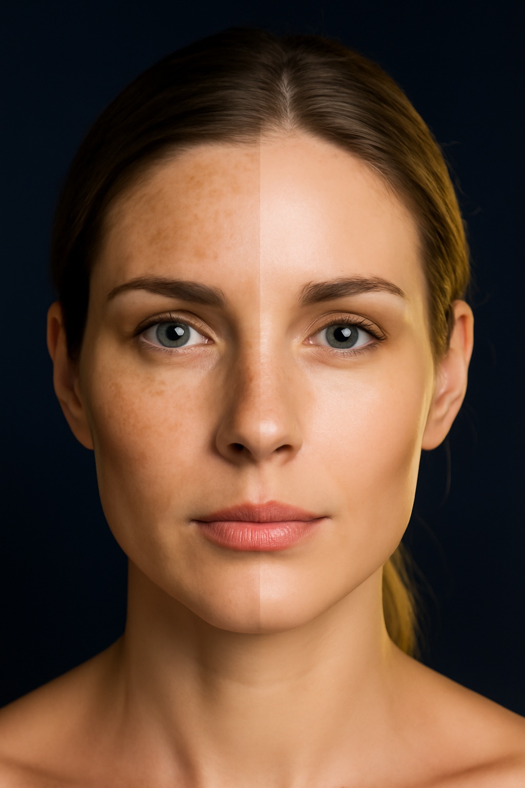 Split face — before vs after skin tone evening treatment