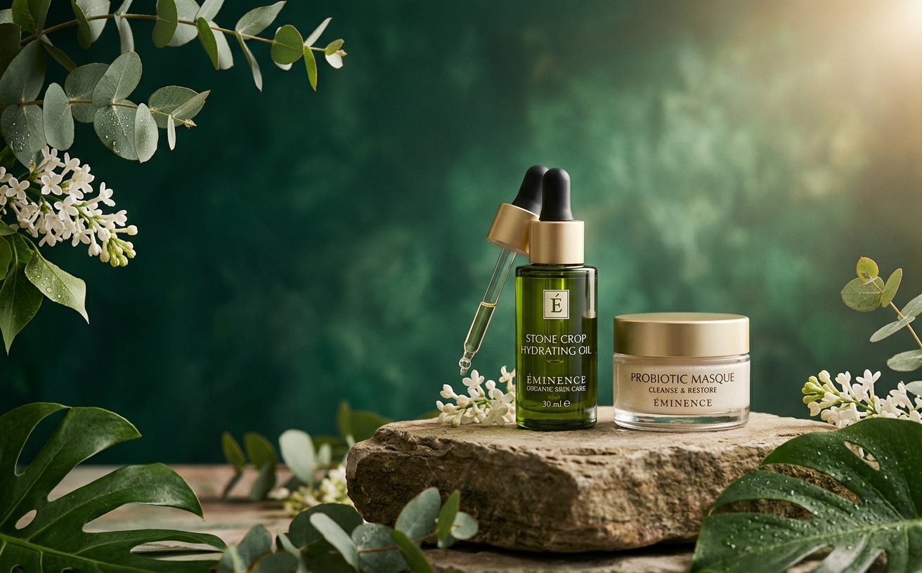 Editorial arrangement of premium clinical skincare products